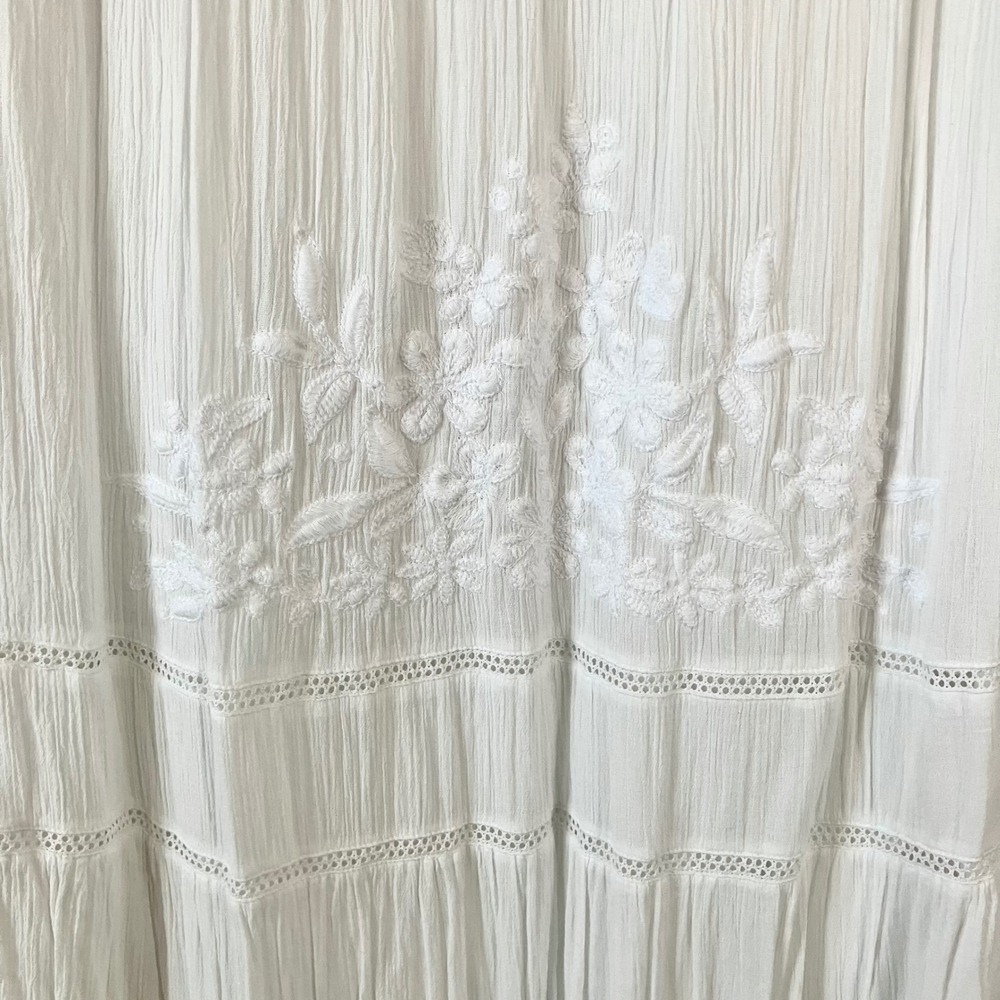 J JILL Maxi Dress 4X White Embroidered Gauze Cotton Blend Tiered Boho Sleeveless - Picture 5 of 10